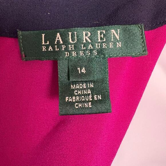 Lauren Ralph Lauren Fuchsia and Navy Colorblock Shift Sheath Dress Sz 14 - Picture 4 of 6